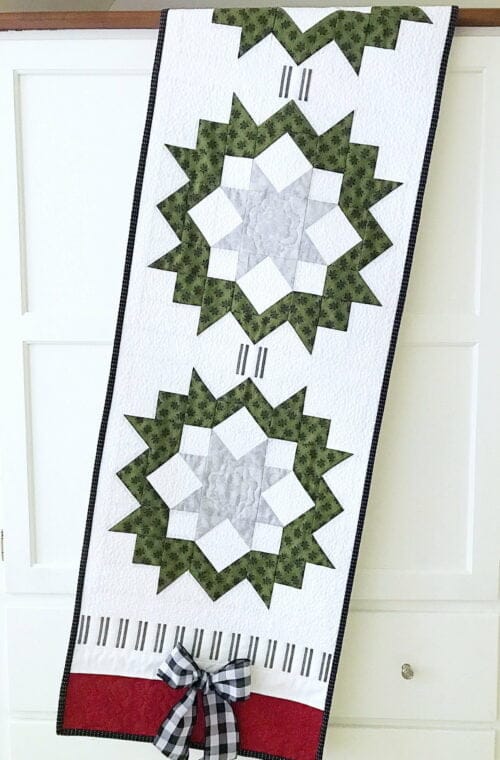 Evergreen Wreaths Table Runner Pattern draped