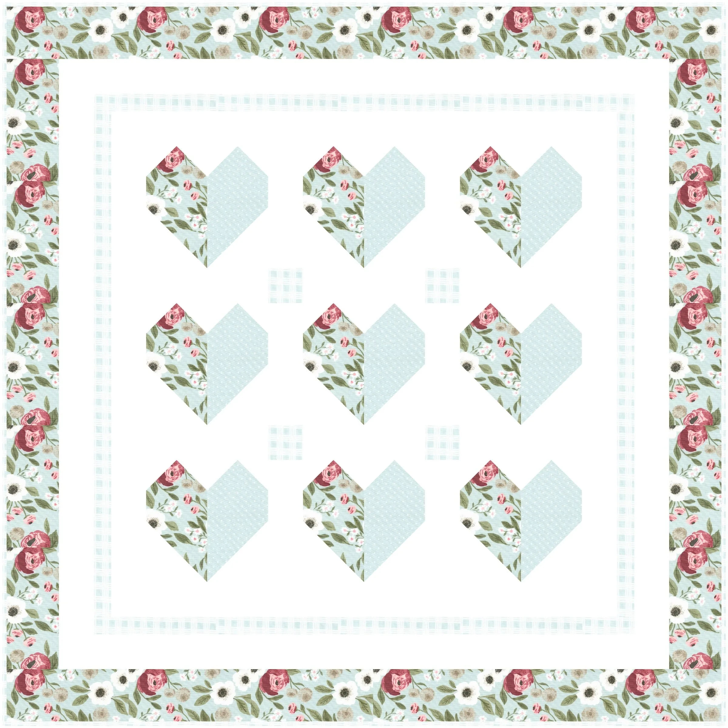 Heart To Heart quilt in mint blue