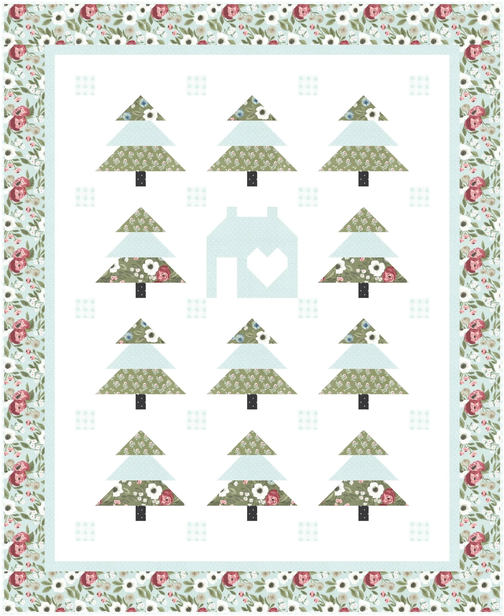 Little Forest Cottage quilt pattern in blue