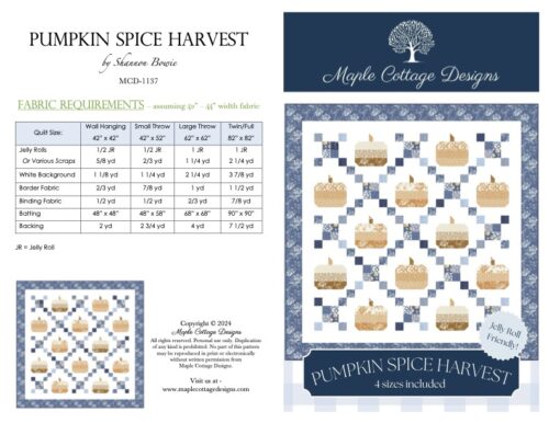 Pumpkin Spice Harvest quilt pattern fabric measurements.