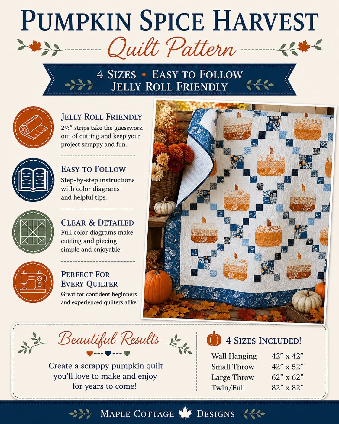 Pumpkin quilt pattern details