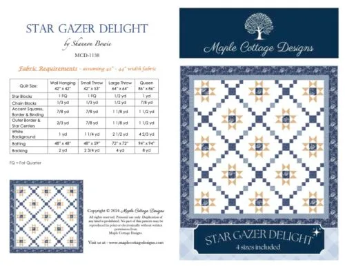 Star Gazer Delight quilt pattern fabric requirements.