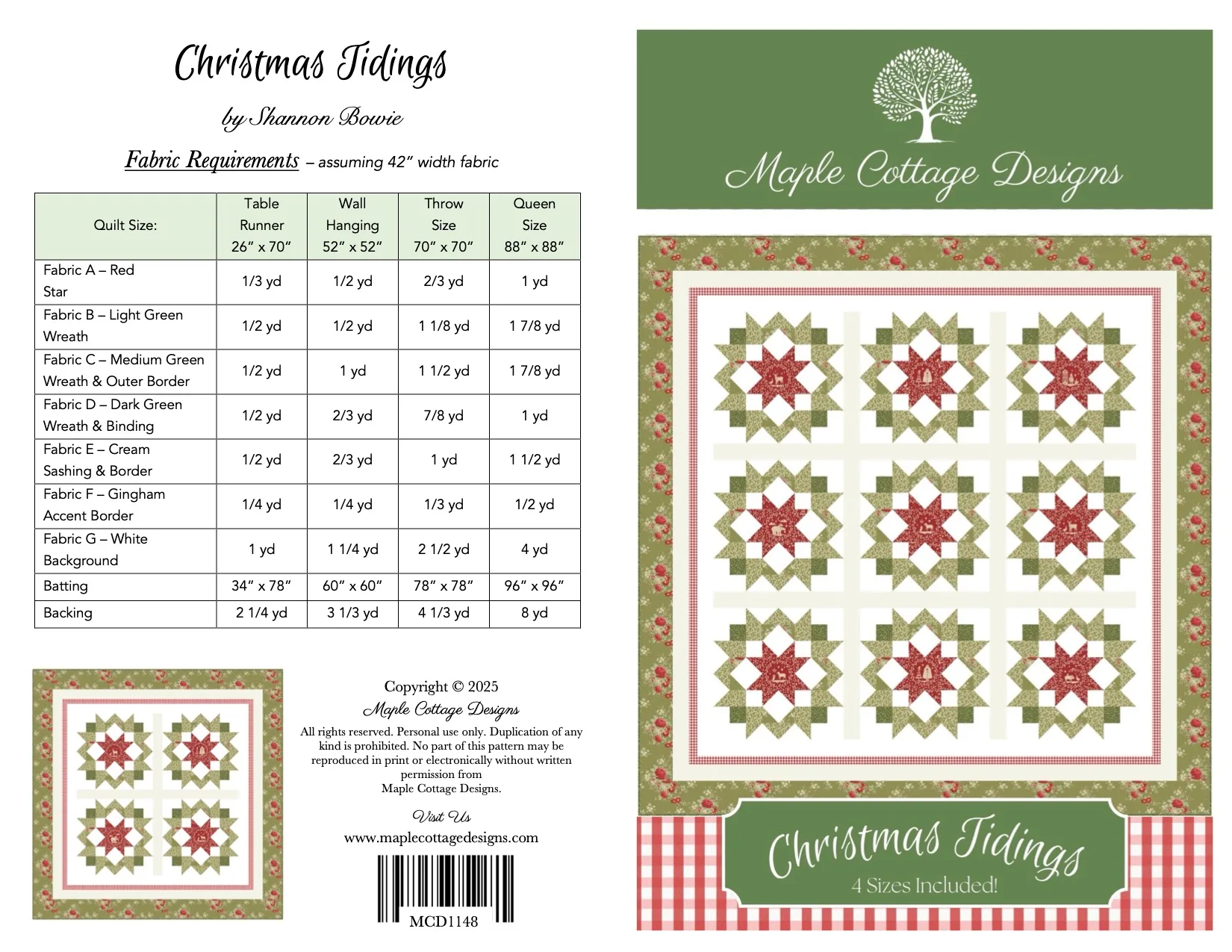Christmas Tidings quilt pattern fabric requirements