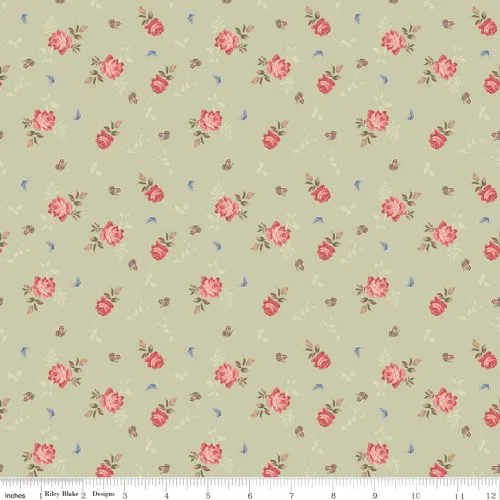 Anne of Green Gables fabric sage roses with ruler