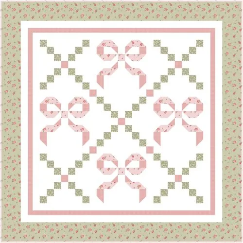 Buttons and Bows quilt kit green roses baby crib size