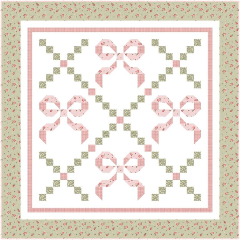 Buttons and Bows quilt kit green roses baby crib size