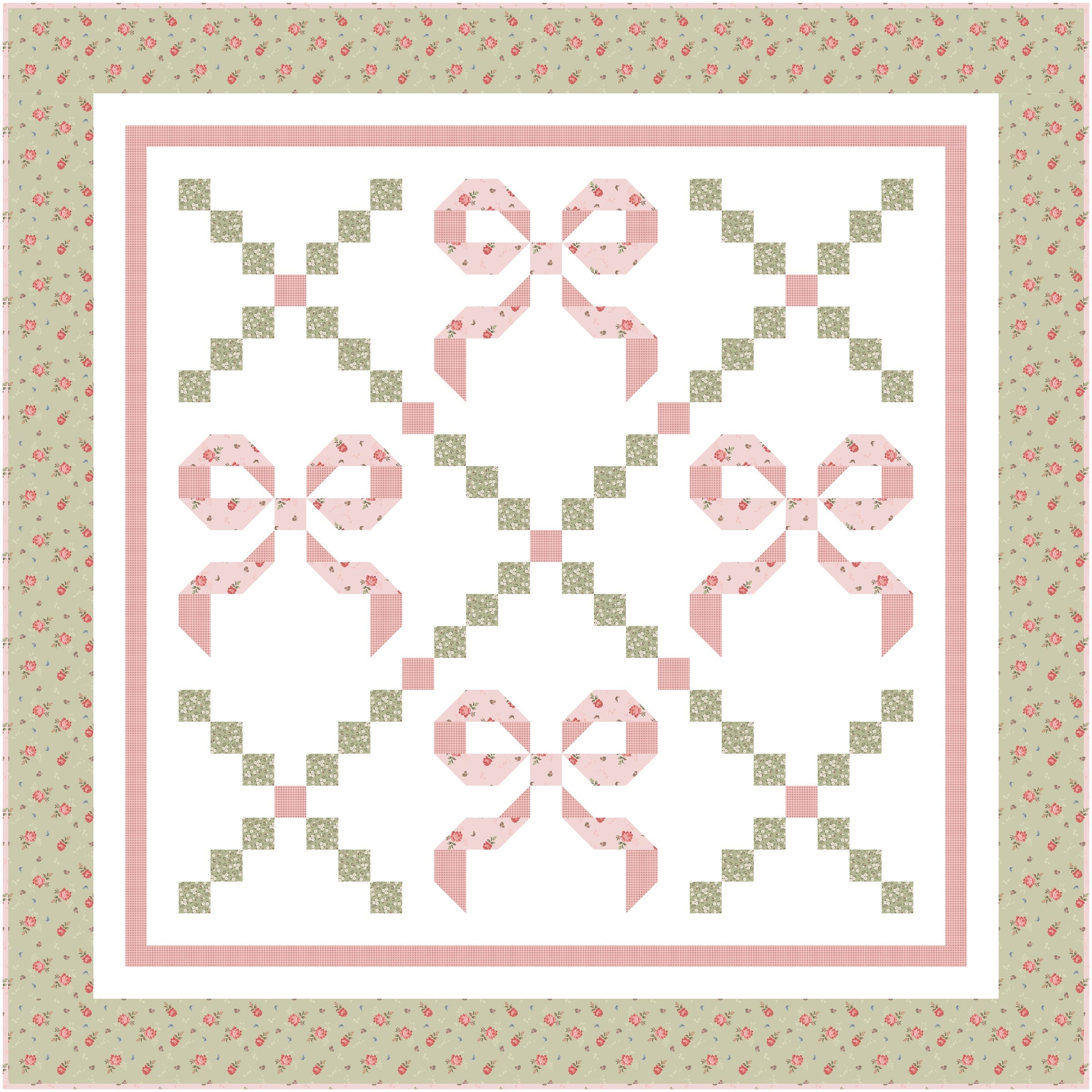 Buttons and Bows quilt kit green roses baby crib size