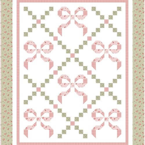Quilt kit Buttons and Bows in pink and green throw size