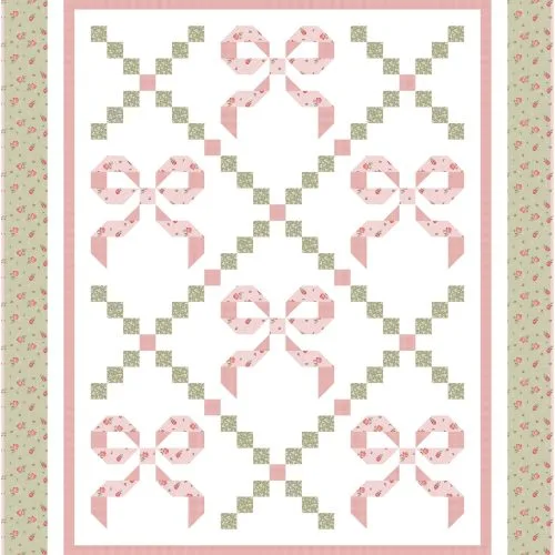 Quilt kit Buttons and Bows in pink and green throw size