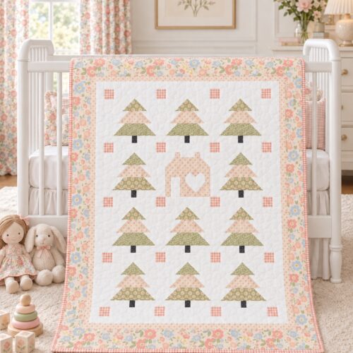 Little Forest Cottage quilt kit in blush pink
