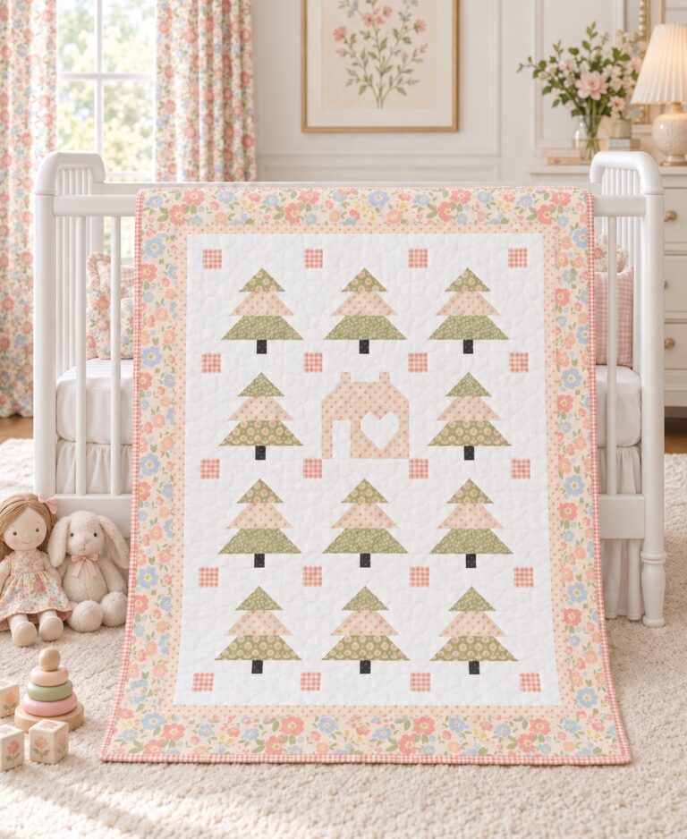 Little Forest Cottage quilt kit in blush pink